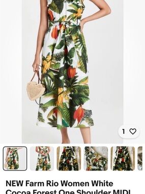 FARM Rio White Midi Skirt with Green Leaf and Orange Floral Print